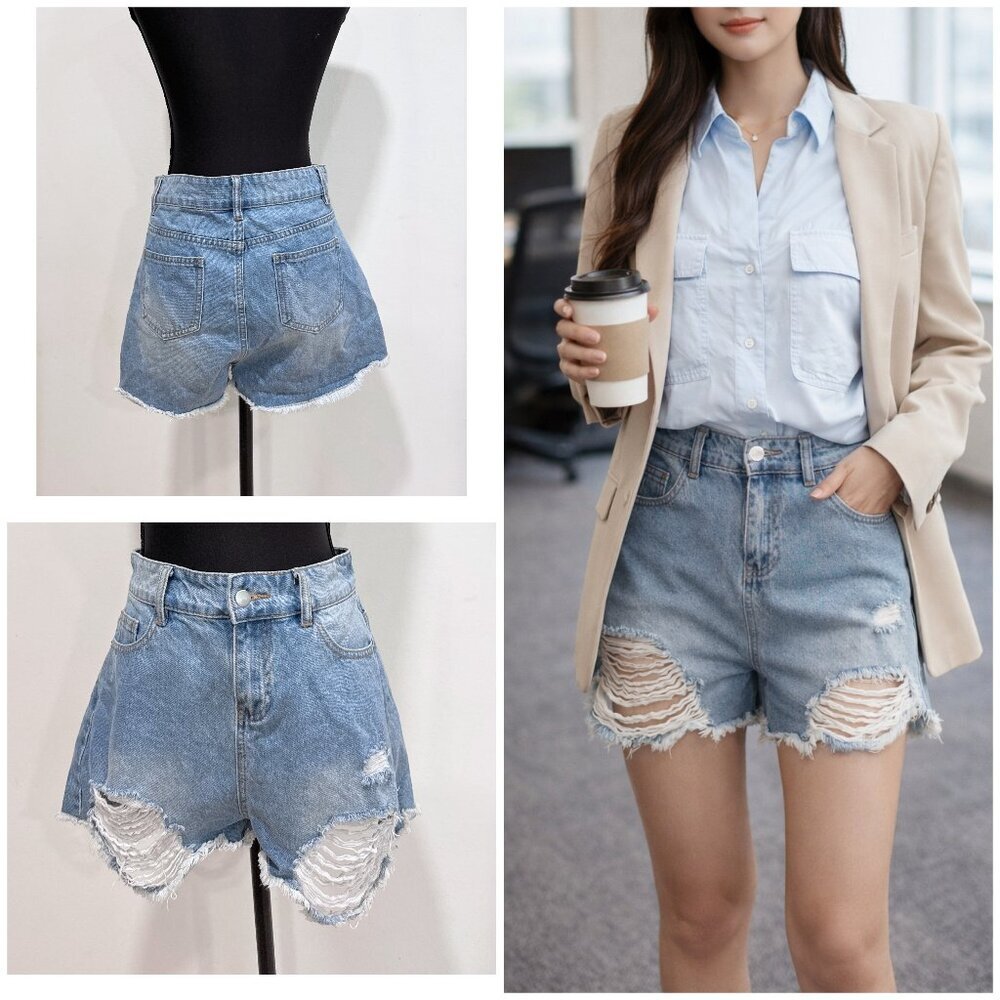 TigerMist 100% Cotton HIgh Waisted Distressed Denim Cut-off Shorts Tiger Mist M​